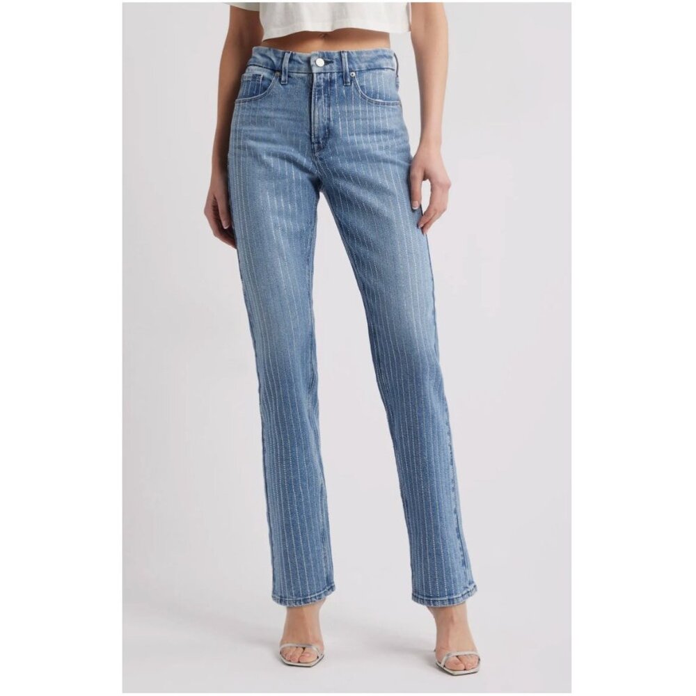 Good American NWT Good Icon Rhinestone Jeans in Indigo Size 28